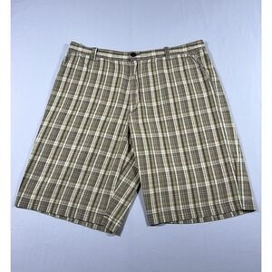 Reunion Mens Brown Tan Plaid Flat Front Shorts Size 42 Casual Summer Regular Fit